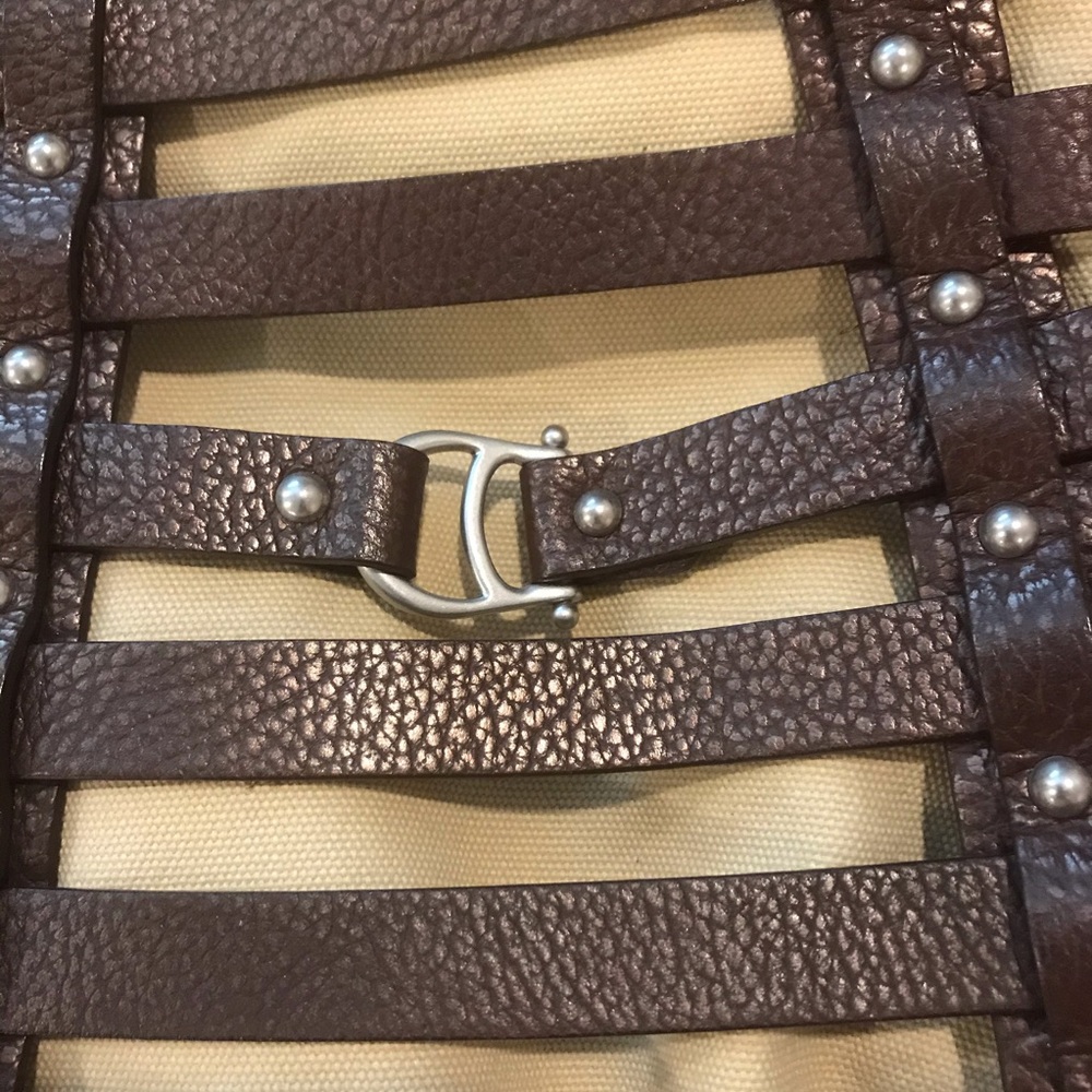 ETIENNE AIGNER CIRCA 2008 DAMASCUS BELTED LEATHER TOTE WITH TWO FABRIC INSERTS - Picture 9 of 16